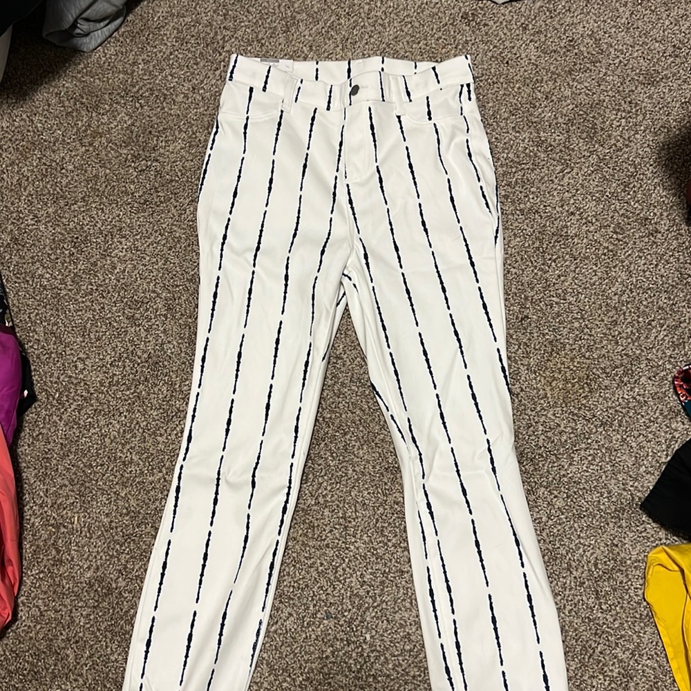 navy and white jeans